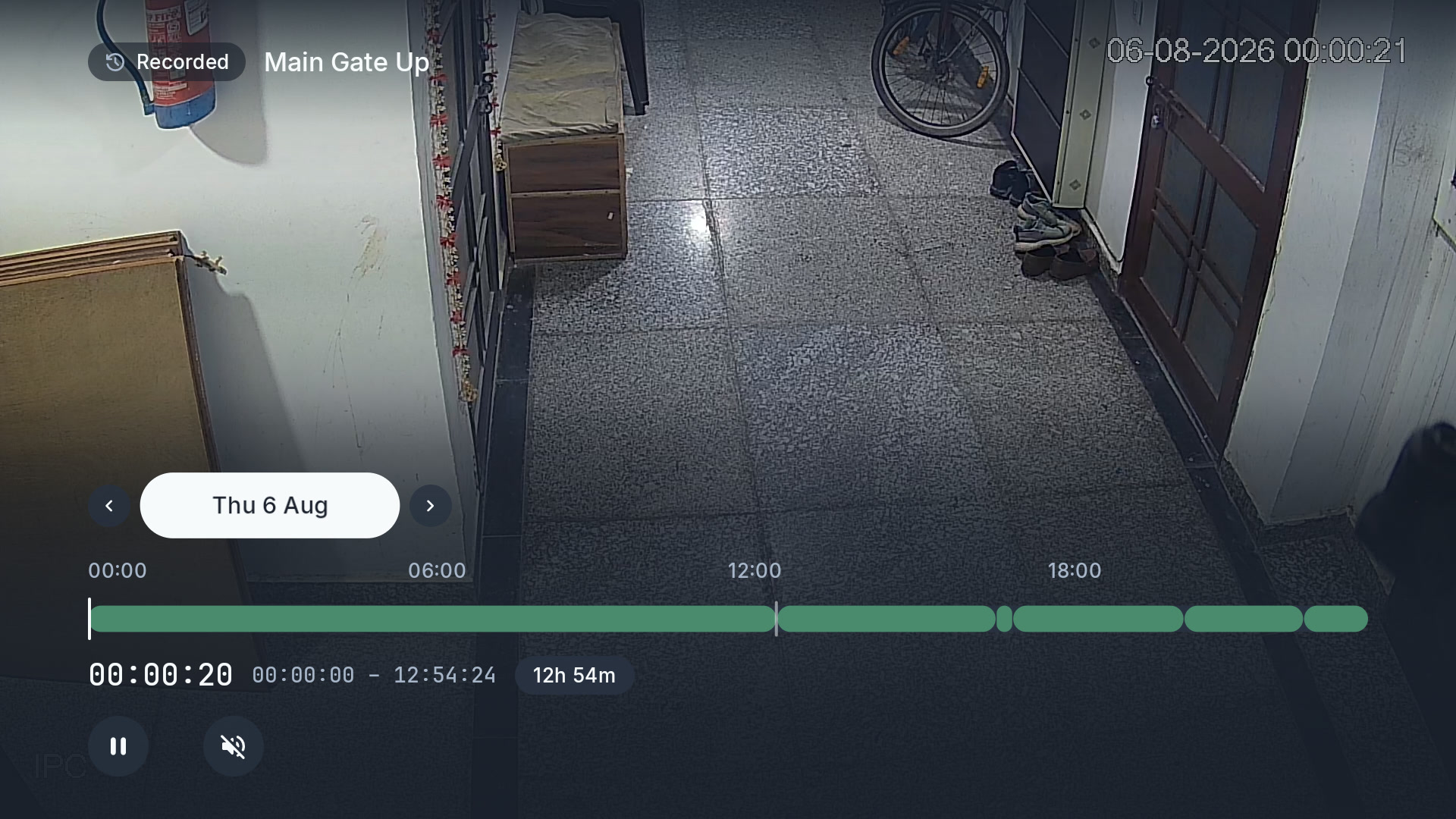 Playback with a 24-hour timeline showing recorded segments
