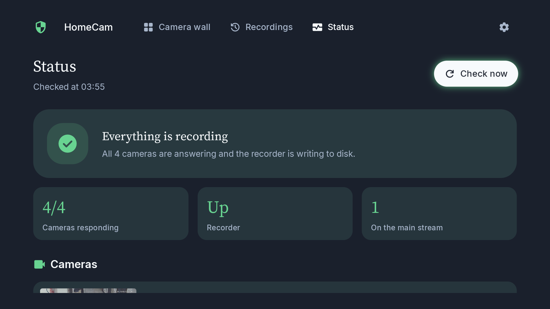 Status screen reading Everything is recording